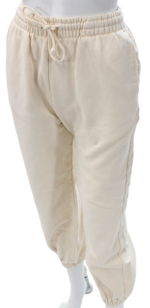 Zara Women Beige Jogger Pants Drawstring Cotton Blend Size S