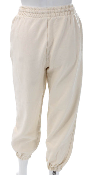 Zara Women Beige Jogger Pants Drawstring Cotton Blend Size S