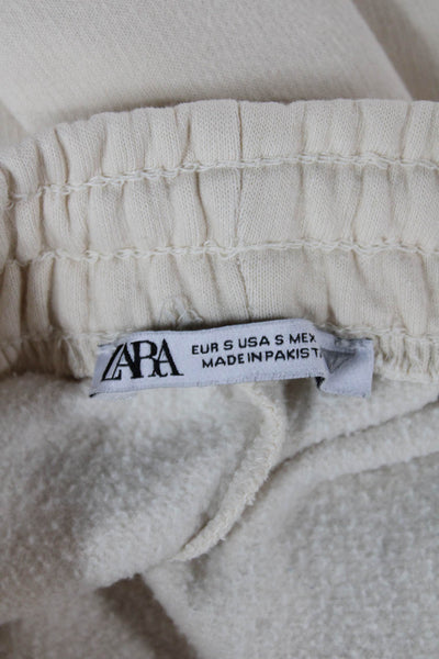 Zara Women Beige Jogger Pants Drawstring Cotton Blend Size S