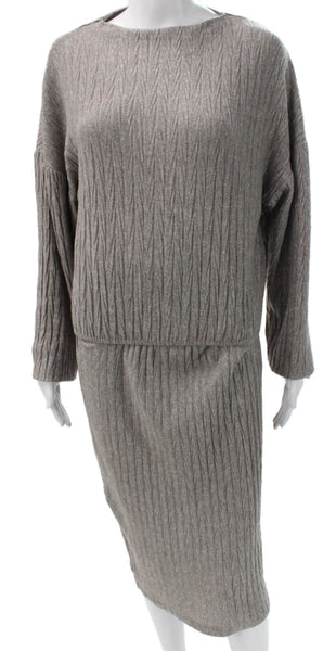 Zara Womens Long Sleeves Sweater Skirt Set Grey Beige Size Small