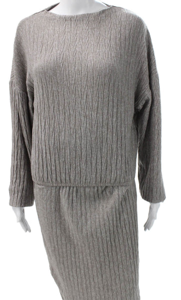 Zara Womens Long Sleeves Sweater Skirt Set Grey Beige Size Small