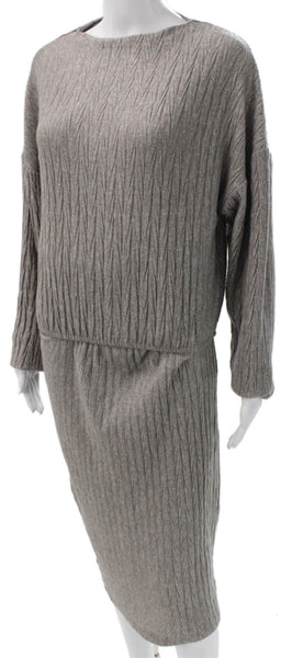 Zara Womens Long Sleeves Sweater Skirt Set Grey Beige Size Small