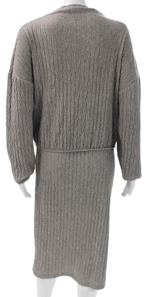 Zara Womens Long Sleeves Sweater Skirt Set Grey Beige Size Small
