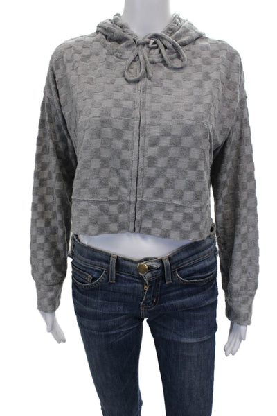 NIA Women Gray Full Zip Hoodie Rayon Check Long Sleeve Size XS