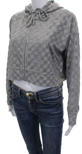 NIA Women Gray Full Zip Hoodie Rayon Check Long Sleeve Size XS