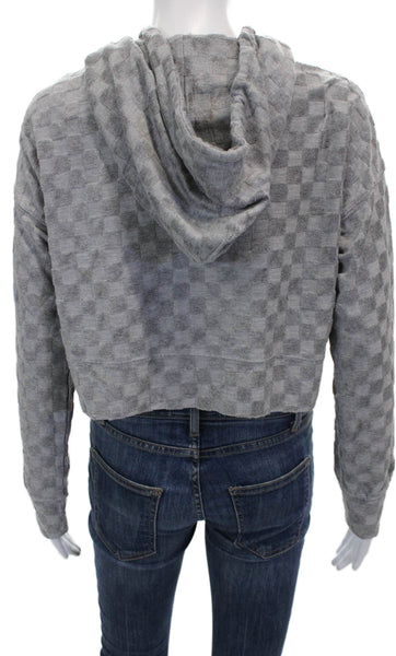 NIA Women Gray Full Zip Hoodie Rayon Check Long Sleeve Size XS