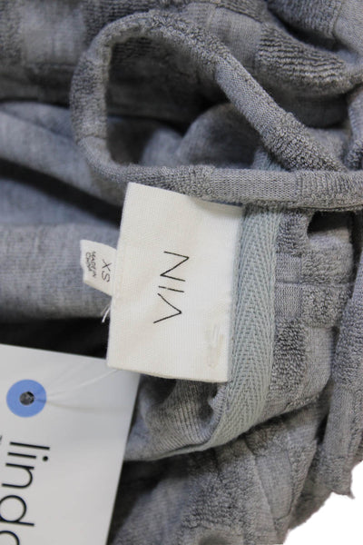NIA Women Gray Full Zip Hoodie Rayon Check Long Sleeve Size XS