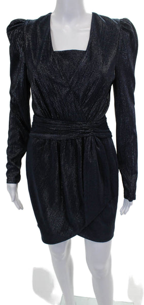 Jonathan Simkhai Women Blue Striped Square Neck Long Sleeve Wrap Dress Size 4