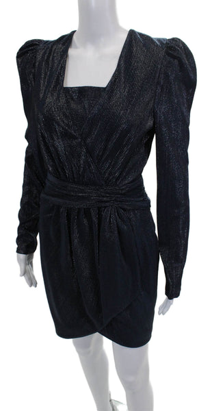 Jonathan Simkhai Women Blue Striped Square Neck Long Sleeve Wrap Dress Size 4