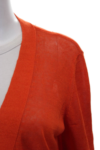Elliott Lauren Womens Cardigan Linen V-Neck Long Sleeve Orange Solid Size S