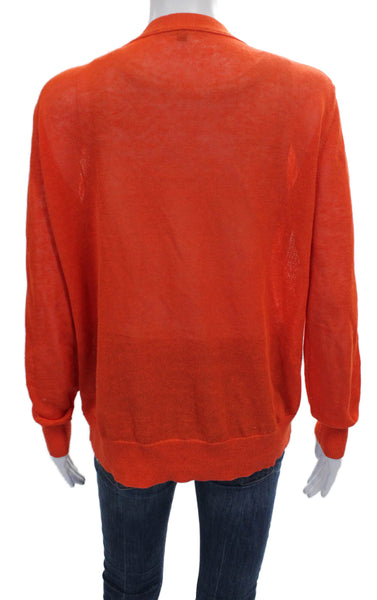 Elliott Lauren Womens Cardigan Linen V-Neck Long Sleeve Orange Solid Size S
