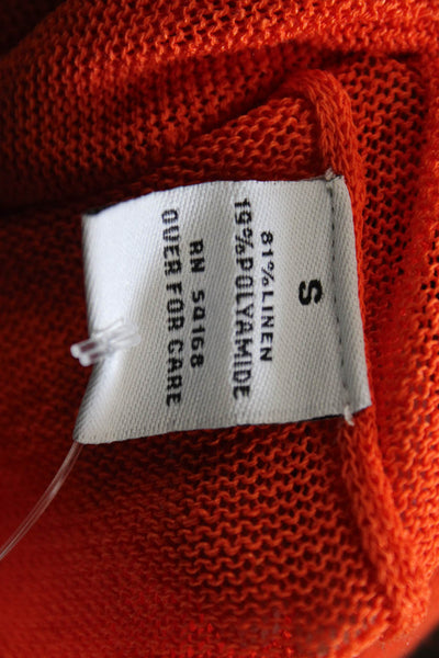 Elliott Lauren Womens Cardigan Linen V-Neck Long Sleeve Orange Solid Size S