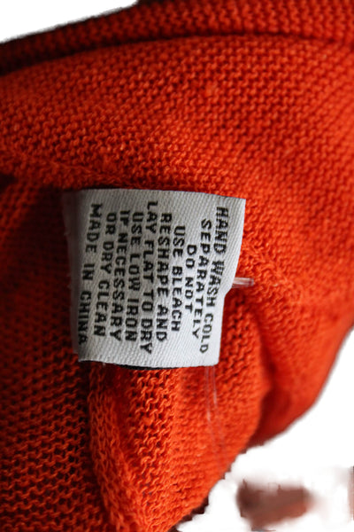 Elliott Lauren Womens Cardigan Linen V-Neck Long Sleeve Orange Solid Size S