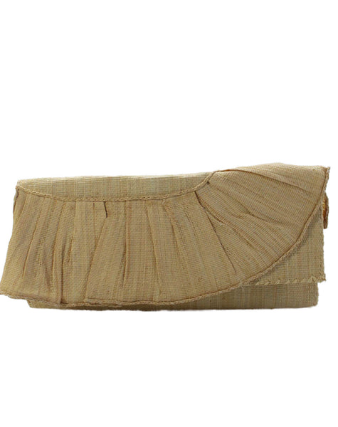 mar Y sol Womens Ruffled Front Button Closure Clutch Handbag Beige