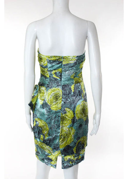 NANETTE LEPORE Light Blue Yellow Floral Print Strapless Dress Sz 0 RB774