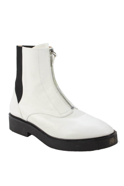 Stuart Weitzman Womens Leather Front Zipper Ankle Boots White Size 9.5 B