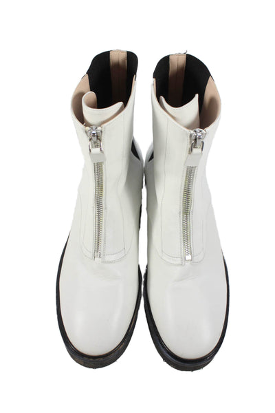 Stuart Weitzman Womens Leather Front Zipper Ankle Boots White Size 9.5 B