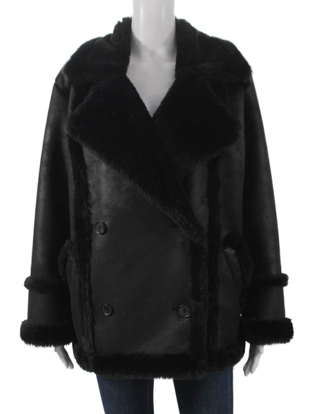 French Connection Women Black Pea Coat Button Polyester Long Sleeve Size M