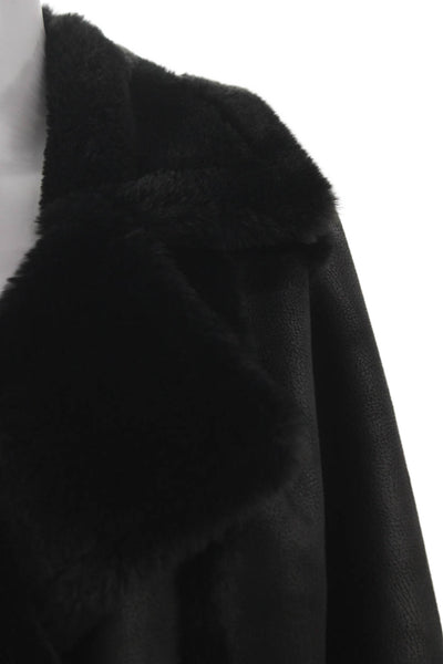 French Connection Women Black Pea Coat Button Polyester Long Sleeve Size M