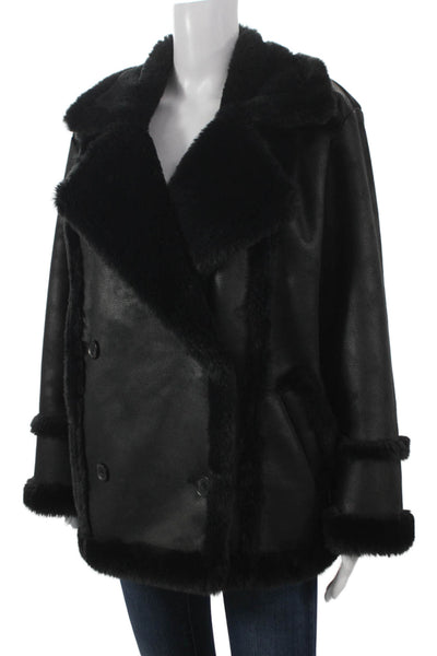 French Connection Women Black Pea Coat Button Polyester Long Sleeve Size M