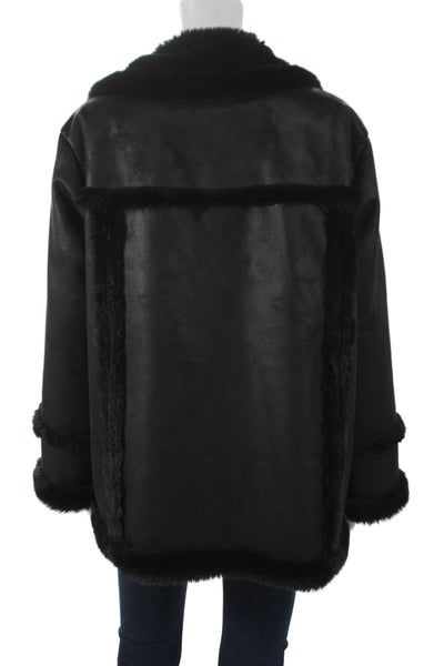 French Connection Women Black Pea Coat Button Polyester Long Sleeve Size M