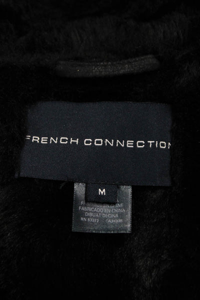 French Connection Women Black Pea Coat Button Polyester Long Sleeve Size M