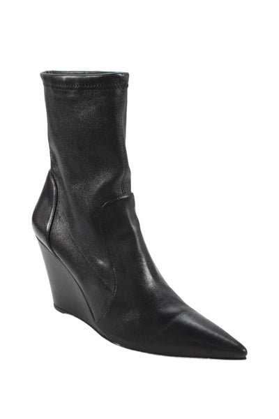 Stuart Weitzman Womens Leather Pointed Toe Wedge Ankle Boots Black Size 9.5 B