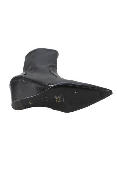 Stuart Weitzman Womens Leather Pointed Toe Wedge Ankle Boots Black Size 9.5 B