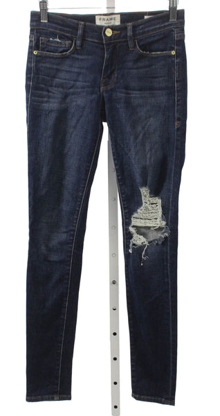 Frame Women Skinny Jeans Blue Mid Rise Cotton Blend Button Size 24