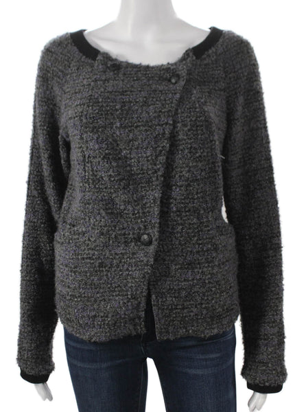 Free People Womens Cardigan Gray Polyester Long Sleeve Round Neck Size M