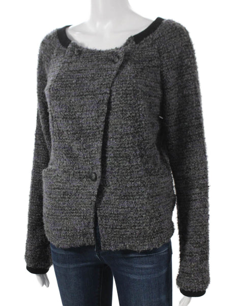 Free People Womens Cardigan Gray Polyester Long Sleeve Round Neck Size M