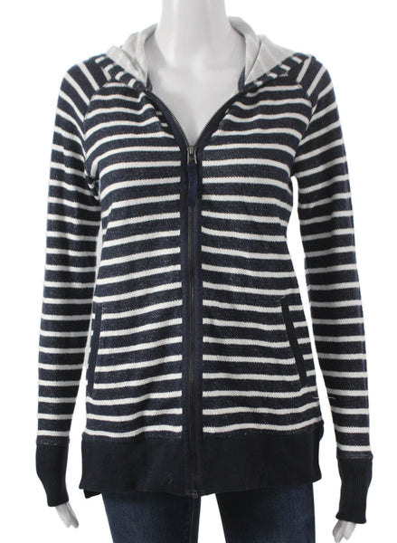 Andrea Jovine Women Full Zip Hoodie Blue Striped Cotton Long Sleeve Size S