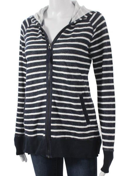 Andrea Jovine Women Full Zip Hoodie Blue Striped Cotton Long Sleeve Size S