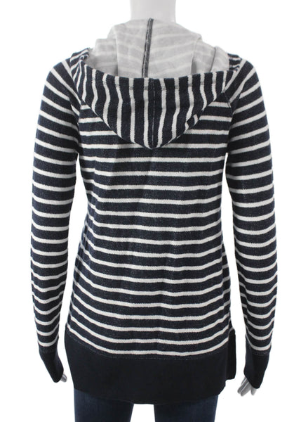 Andrea Jovine Women Full Zip Hoodie Blue Striped Cotton Long Sleeve Size S