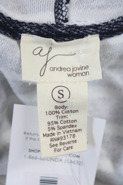 Andrea Jovine Women Full Zip Hoodie Blue Striped Cotton Long Sleeve Size S