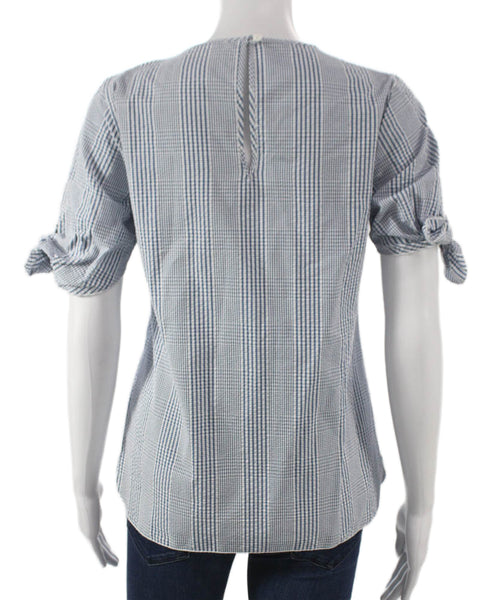 Maison Labiche Women Blue Check Cotton Short Sleeve Blouse Size XS