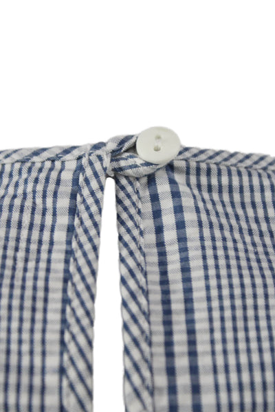 Maison Labiche Women Blue Check Cotton Short Sleeve Blouse Size XS