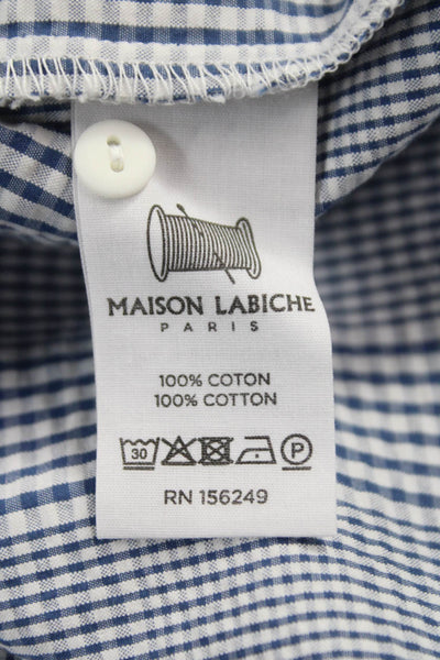 Maison Labiche Women Blue Check Cotton Short Sleeve Blouse Size XS