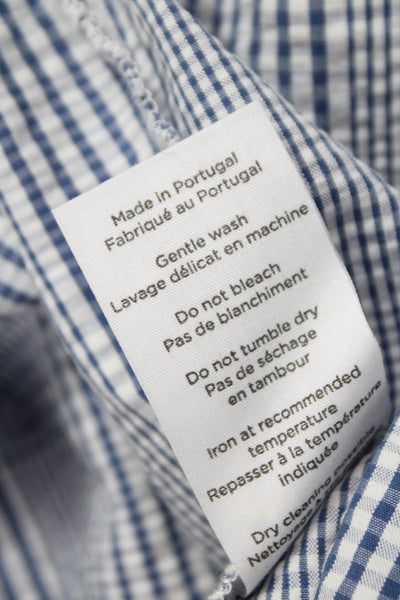 Maison Labiche Women Blue Check Cotton Short Sleeve Blouse Size XS