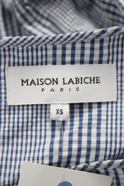 Maison Labiche Women Blue Check Cotton Short Sleeve Blouse Size XS