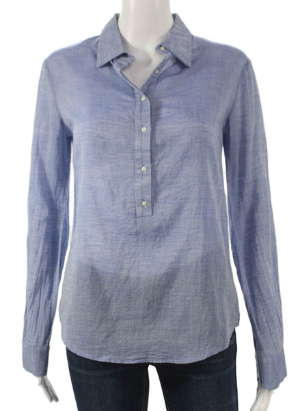 Emerson Fry Women Collared Blue Button Long Sleeve Blouse 80% Cotton Size XS