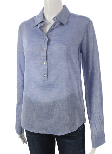Emerson Fry Women Collared Blue Button Long Sleeve Blouse 80% Cotton Size XS