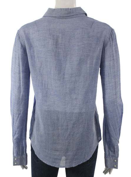 Emerson Fry Women Collared Blue Button Long Sleeve Blouse 80% Cotton Size XS