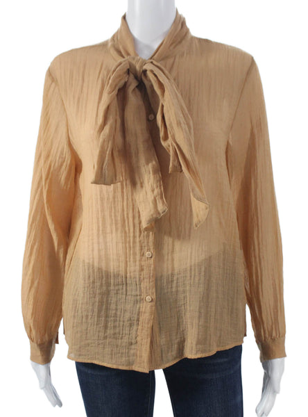 Zara Womens Beige Viscose Collared Basic Blouse Long Sleeve Button Size XS