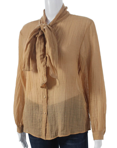 Zara Womens Beige Viscose Collared Basic Blouse Long Sleeve Button Size XS