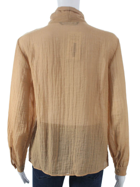 Zara Womens Beige Viscose Collared Basic Blouse Long Sleeve Button Size XS