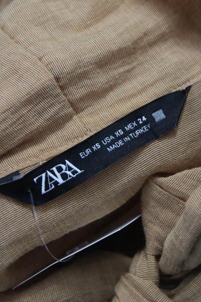 Zara Womens Beige Viscose Collared Basic Blouse Long Sleeve Button Size XS