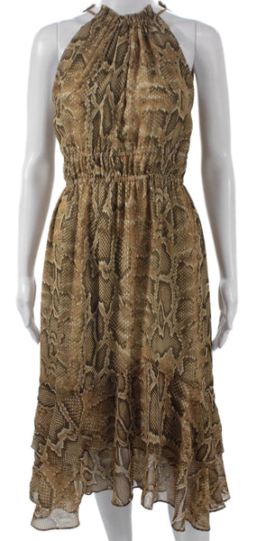 Zara Women Maxi Halter Sleeveless Animal Print Brown Dress Size XS