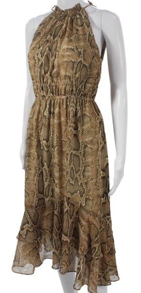 Zara Women Maxi Halter Sleeveless Animal Print Brown Dress Size XS