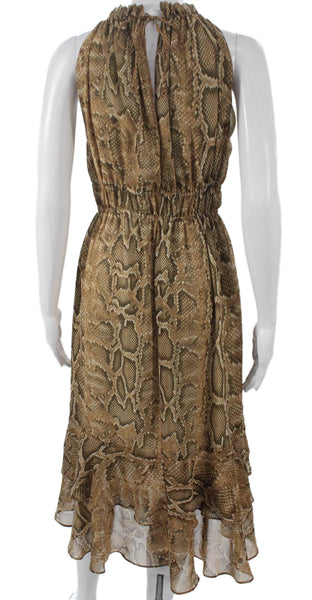 Zara Women Maxi Halter Sleeveless Animal Print Brown Dress Size XS